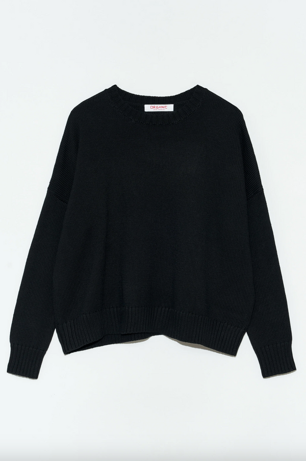 Cotton Wide Pullover Sweater in Black