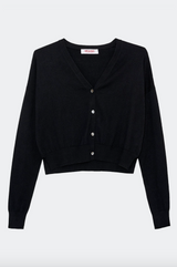 Cotton Cashmere Cropped Cardigan in Black