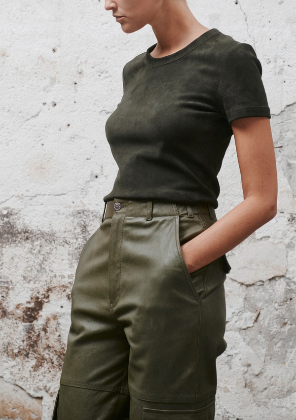 Axel Leather Cargo Pants in Green