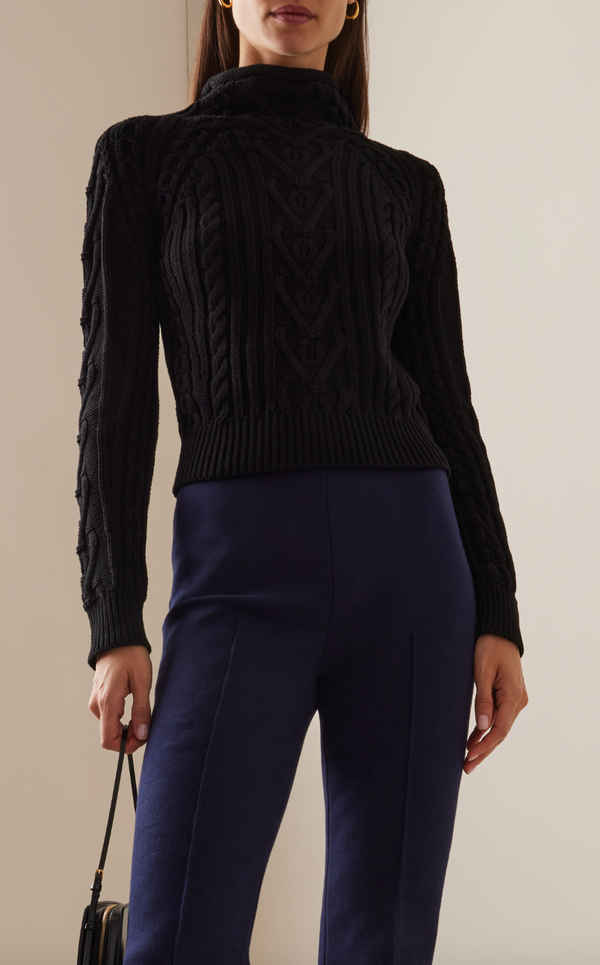 Aran Cable Knit Sweater in Black