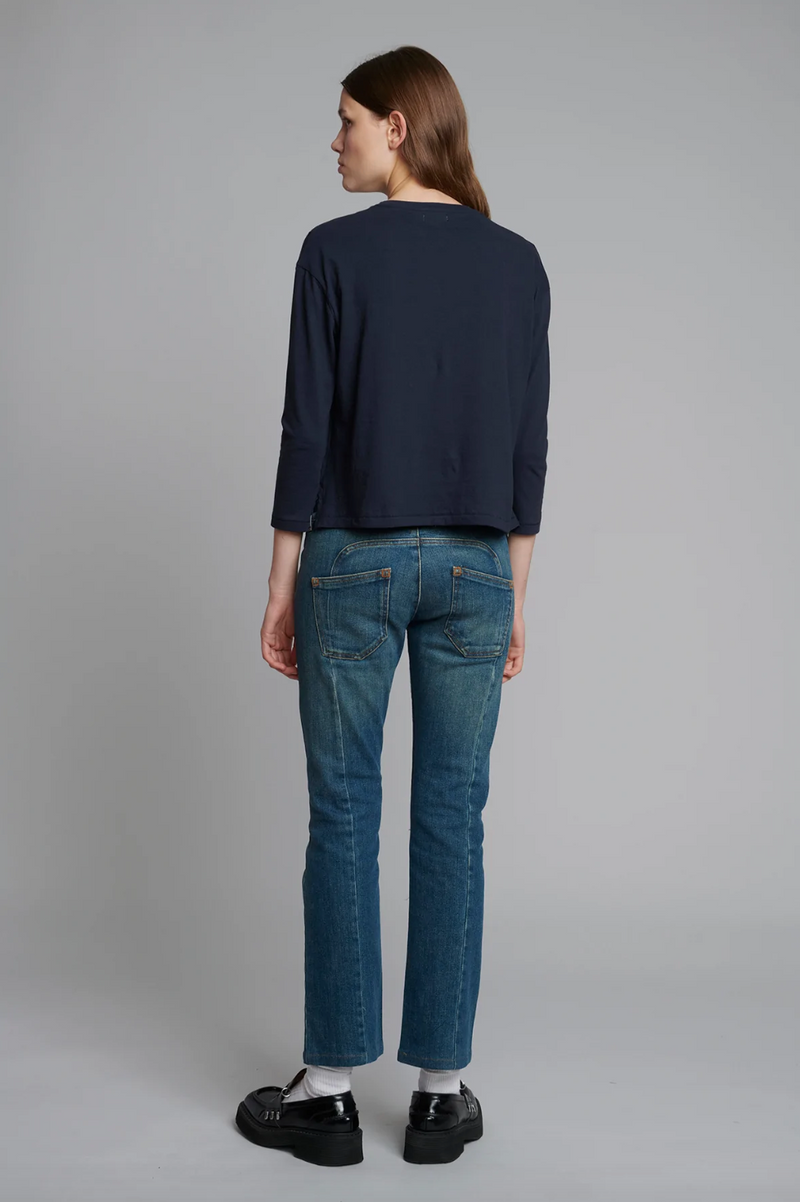 Organic Wide Cropped T-shirt in Navy
